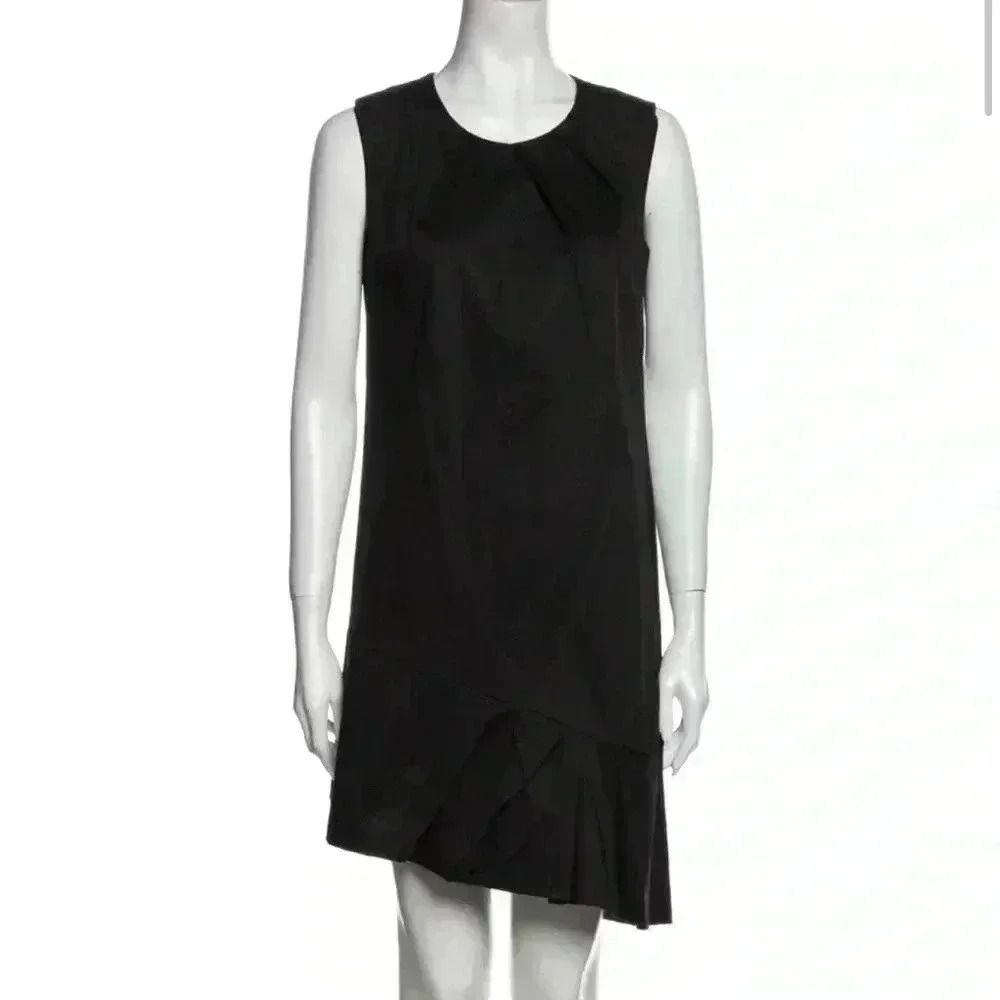 Vanessa Bruno Black Shift Dress,  Sleeveless Bow Detail with Pleated Hem, French